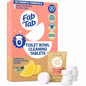 FabTab Toilet Bowl Cleaner Tablets, Lemon & Eucalyptus Scent, Bleach-Free, 30 Count