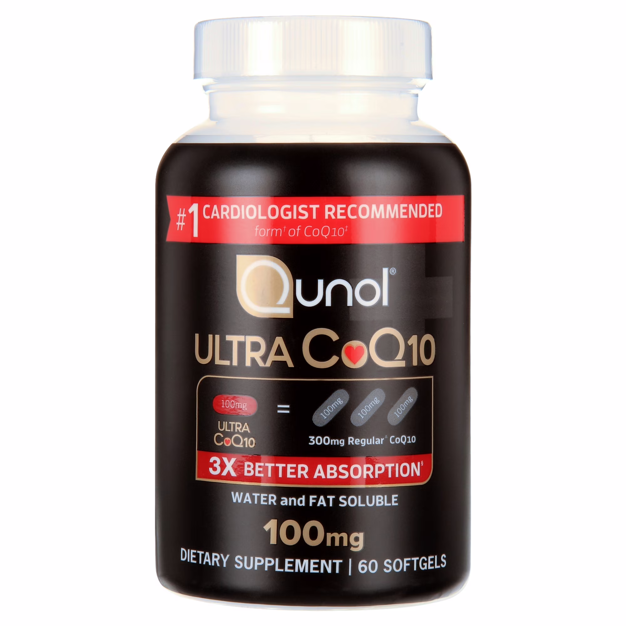 Qunol Ultra CoQ10 Softgels, 100mg, Heart Health, Coenzyme Q10 Dietary Supplement, 60 Count