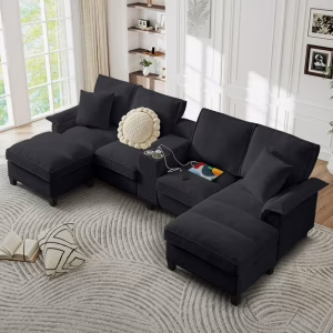 Muumblus 120" U-Shaped Sectional Sofa with USB & Storage, Living Room 4-Seater Couch